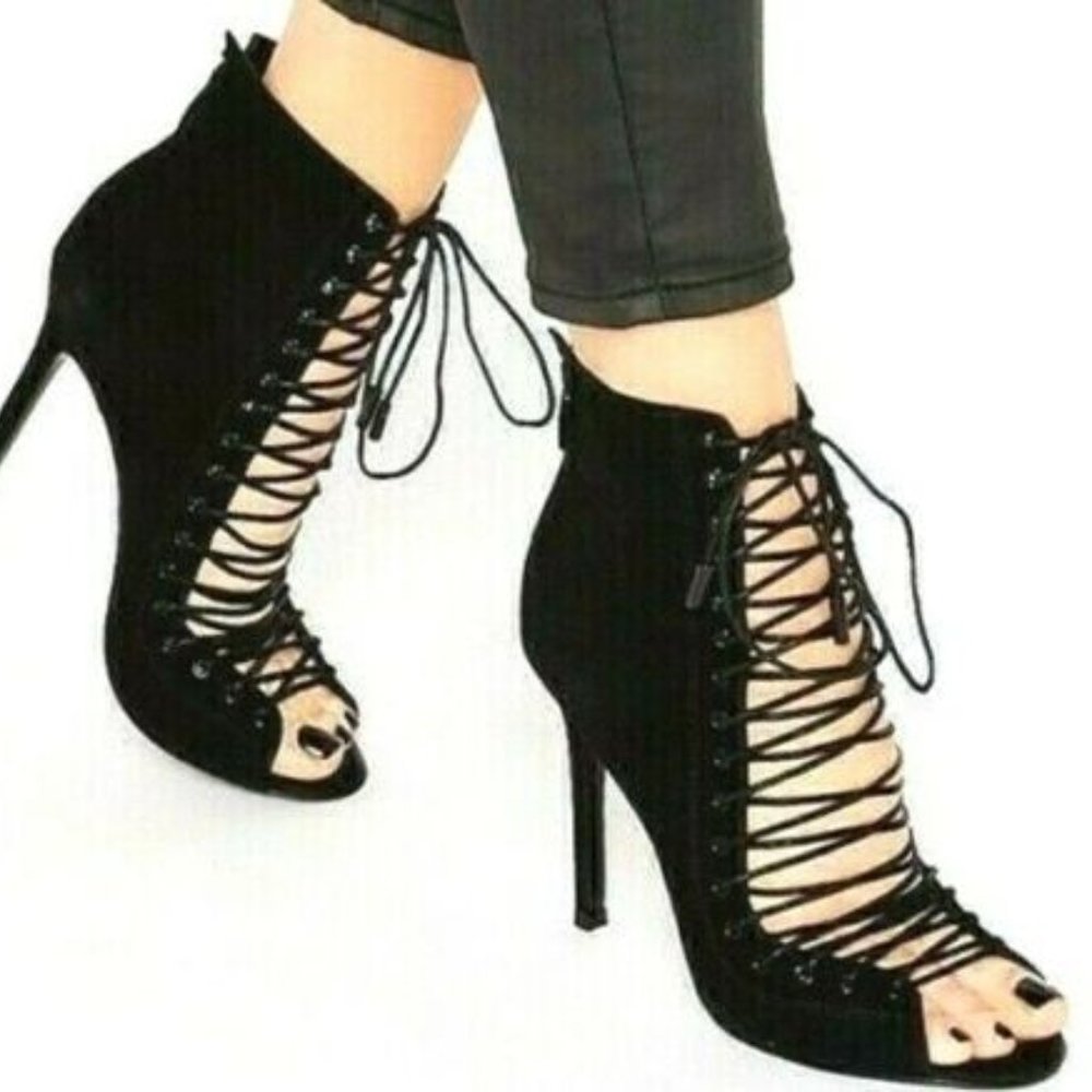KENDALL & KYLIE Ginny Velour Lace-up Peep Toe Bootie size 7.5